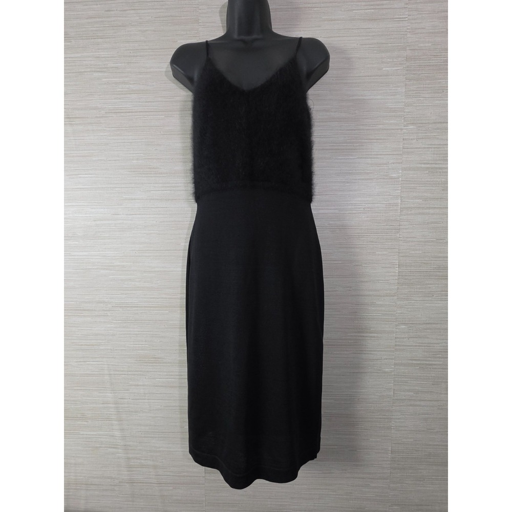 Tahari Cami Dress Women Medium Black Silk Angora Fuzzy Knit NWT Sleeveless LBD